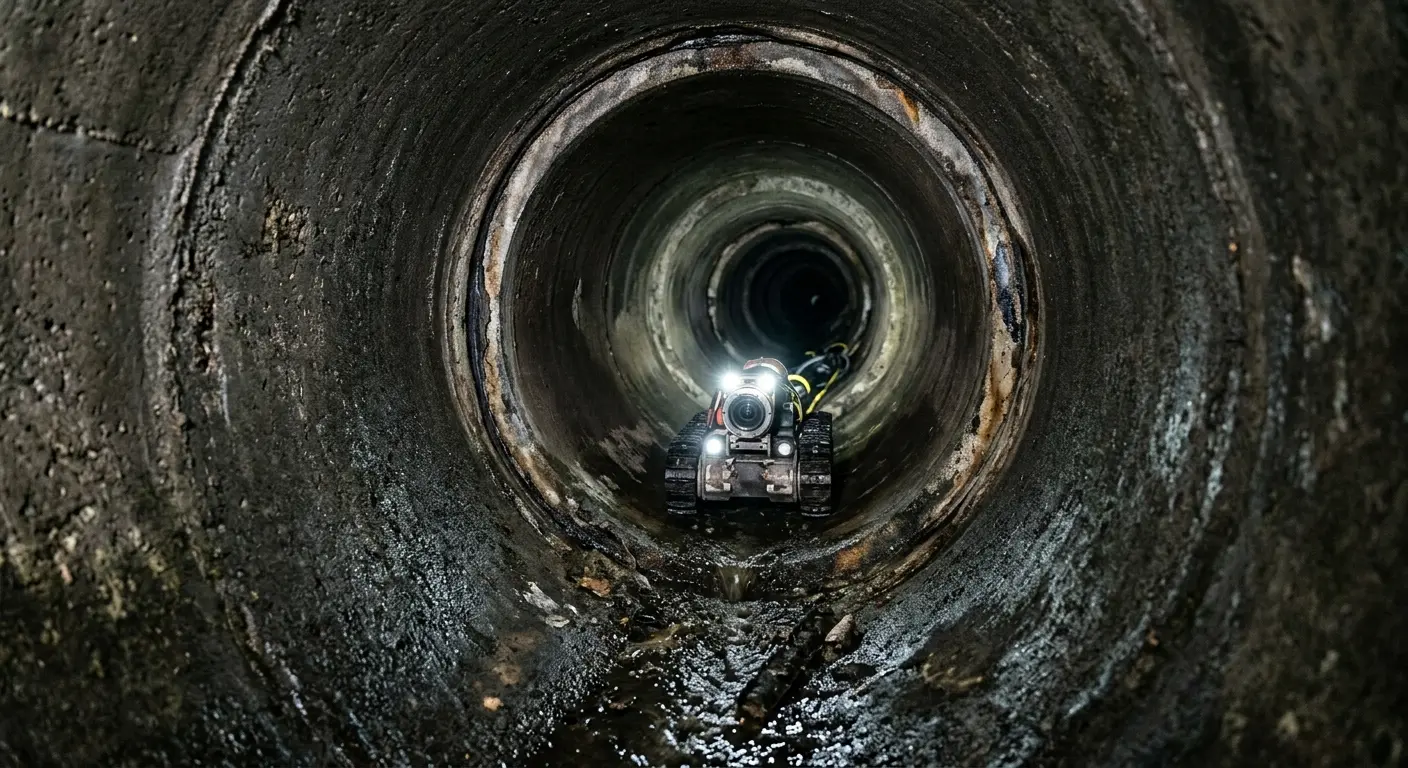 Robotic sewer camera inspecting pipe interior for Drain Snake Service in Columbia