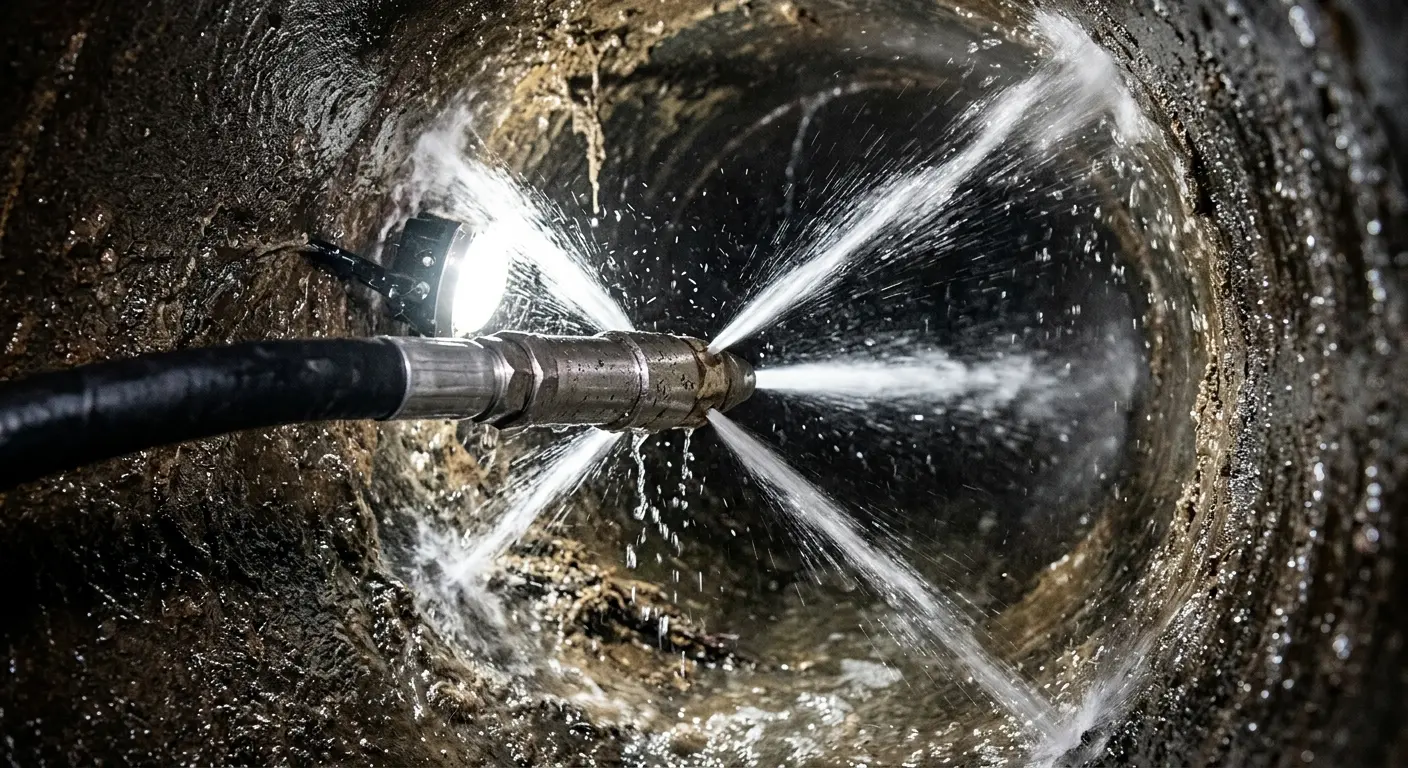 High-pressure hydro jetting nozzle cleaning sewer pipe for Storm Drain Cleaning in Columbia